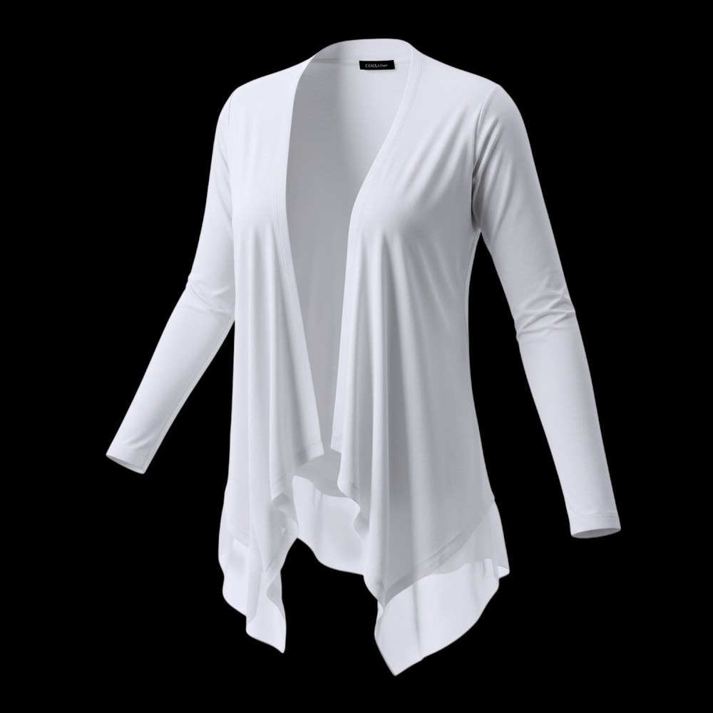 Design History Womens White Open Front Draped Cardigan Mesh Trim Size M